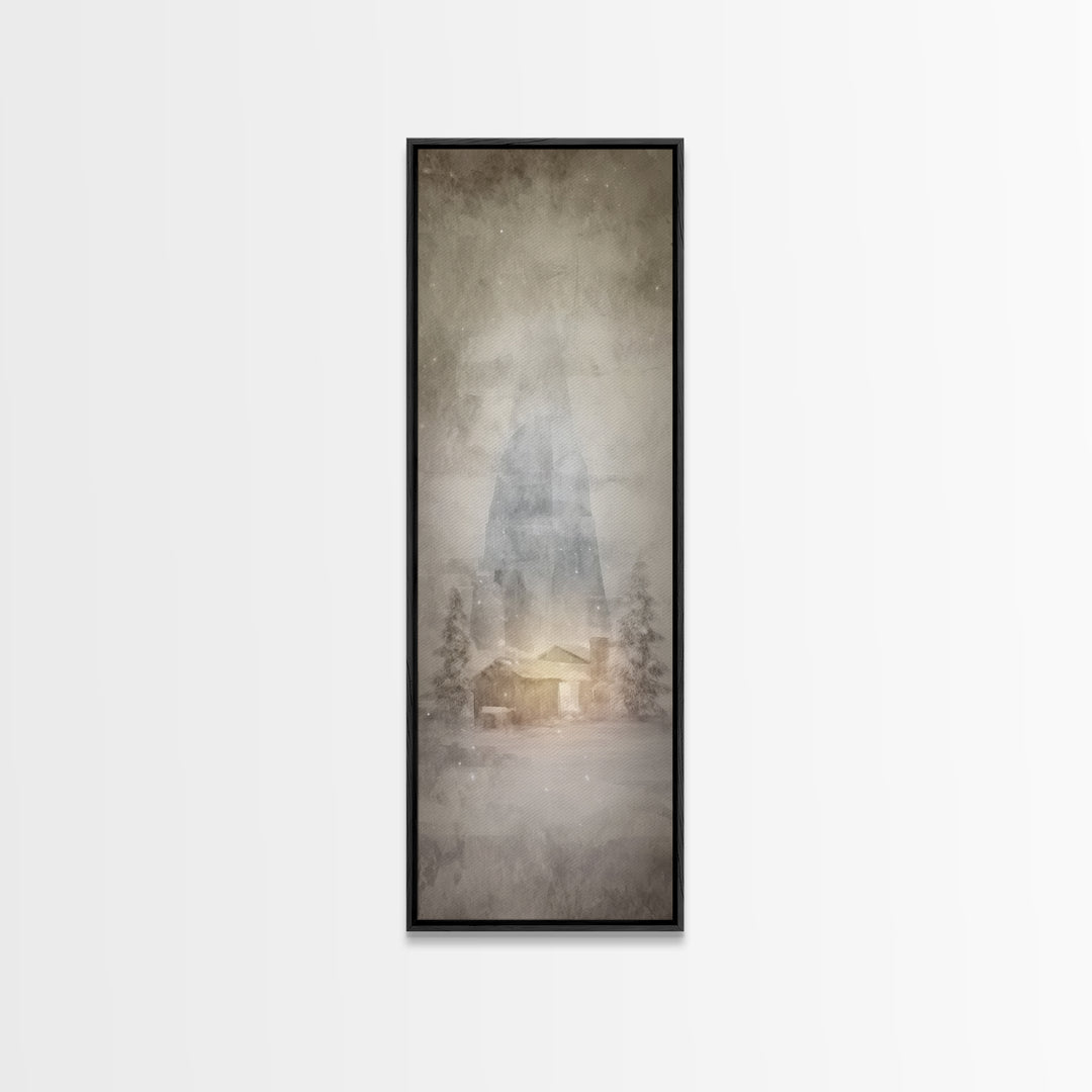 Silent Winter Chapel, Framed Canvas Print, Christian Art Canvas, Christian Wall Art, Christmas Art, Skinny Art, Christian Christmas Art