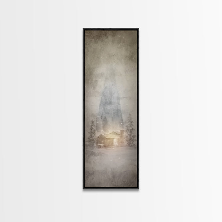 Silent Winter Chapel, Framed Canvas Print, Christian Art Canvas, Christian Wall Art, Christmas Art, Skinny Art, Christian Christmas Art