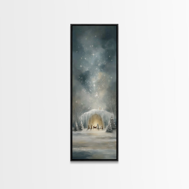 Starry Holy Night - Framed Canvas Print - Christian Wall Art - Christian Christmas Art - Christmas Art - Tall Skinny Art Print - Christian