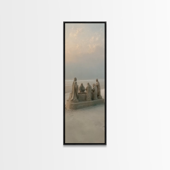 Heavenly Firelight – Framed Canvas Print – Tall Narrow Wall Art – Christian Art Canvas – Christian Painting – Christmas Wall Art