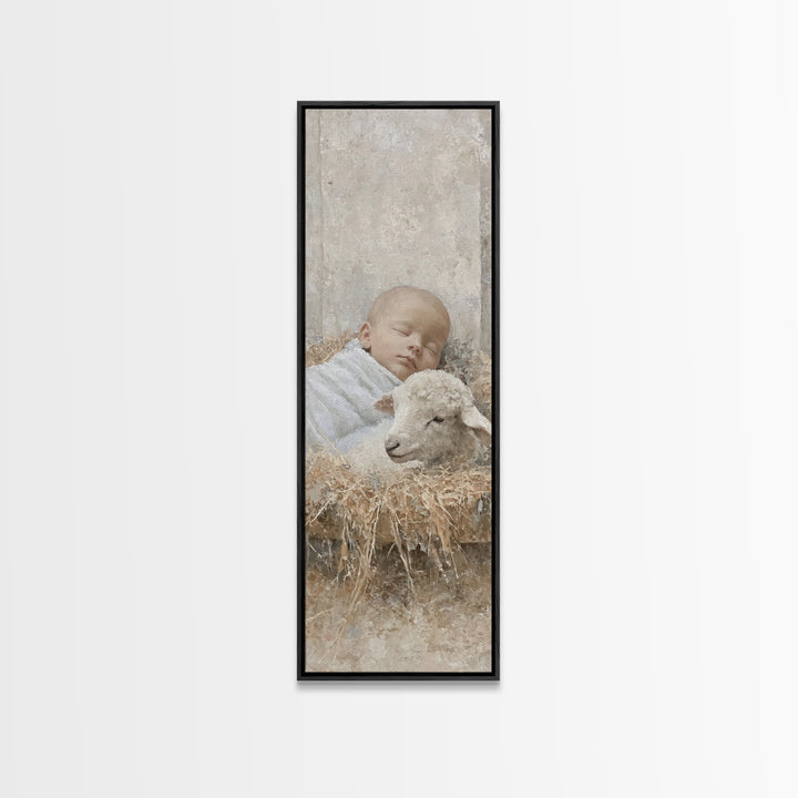 Cradle Of Peace – Framed Canvas Print – Tall Skinny Art Print – Christian Art – Christian Art Canvas – Christmas Wall Art