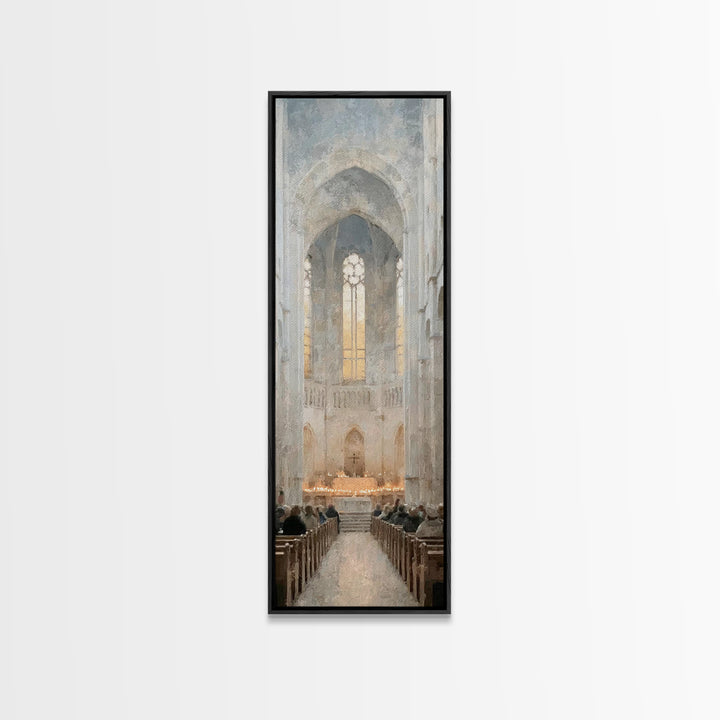 Holy Candle Gathering – Framed Canvas Print – Narrow Art – Christian Christmas Art – Christian Art Canvas – Christian Wall Art – Christian