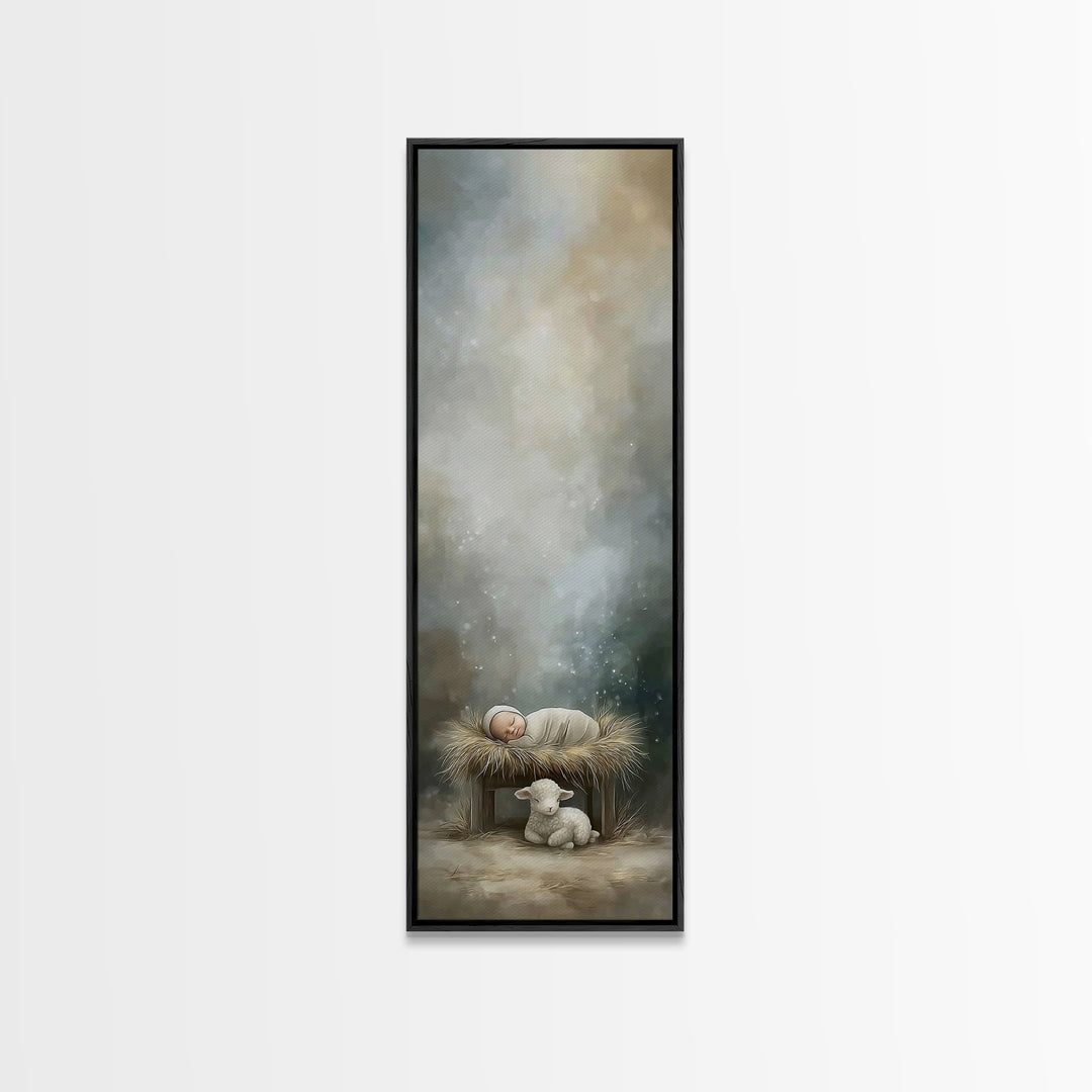 Holy Manger Peace – Framed Canvas Print – Tall Narrow Wall Art – Christian Wall Art – Christian Art Canvas – Christmas Art