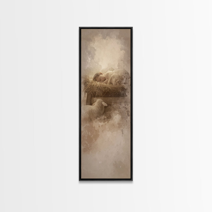 Quiet Bethlehem Night – Framed Canvas Print – Narrow Art – Christian Art Canvas – Christian Christmas Art – Jesus Painting