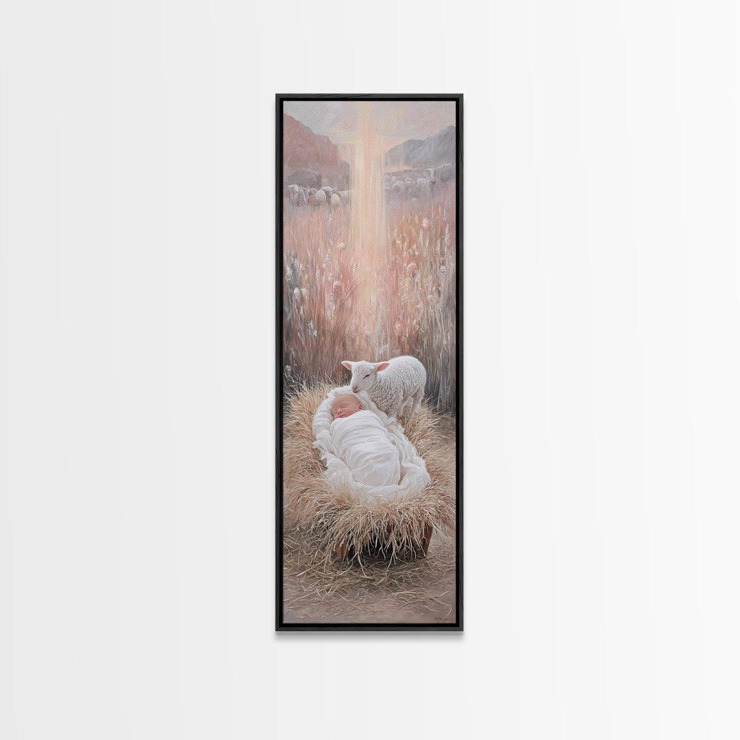 The Starry Stable – Framed Canvas Print – Narrow Art – Christian Art Canvas – Christmas Art – Christian Wall Art