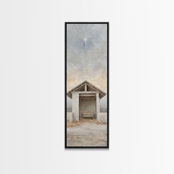 Night Of Promise – Framed Canvas Print – Tall Skinny Art Print – Christian Art Canvas – Christian Christmas Art – Christian Painting