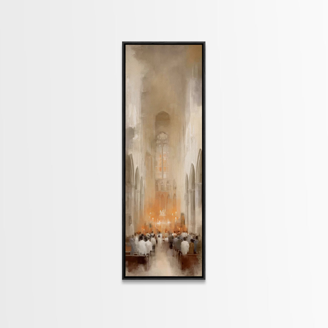 Sacred Evening Mass – Framed Canvas Print – Tall Skinny Art Print – Christian Wall Art – Christian Art Canvas – Christmas Art – Christian D