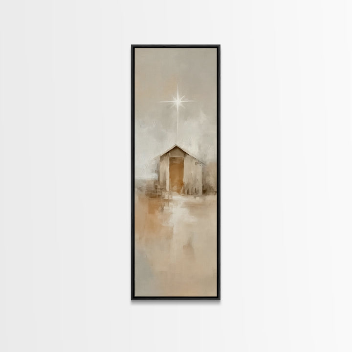 Silent Holy Shelter – Framed Canvas Print – Tall Narrow Wall Art – Christian Christmas Art – Christian Art Canvas – Christian Art Prints