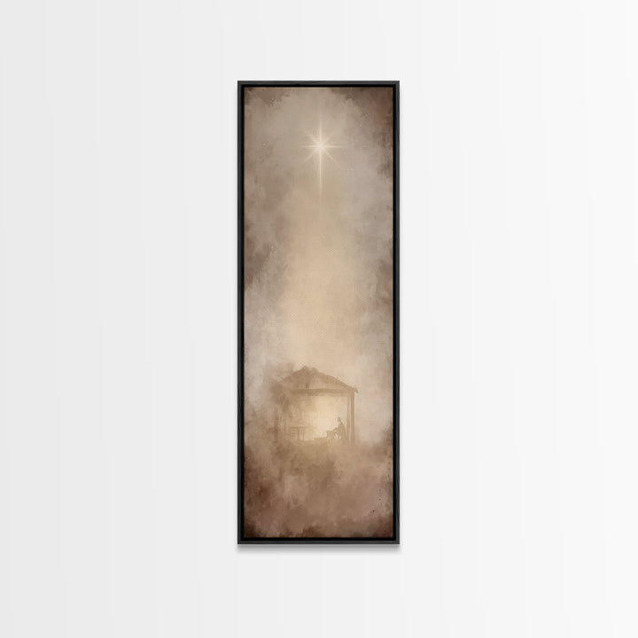 Silent Manger Light, Framed Canvas Print, Christian Art Canvas, Christian Christmas Art, Skinny Art, Jesus Painting, Christian Art