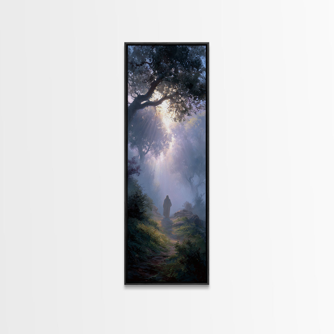 Autumn Prayer Road, Framed Canvas Print, Christian Wall Art, Skinny Art, Christian Art Canvas, Christian Christmas Art, Jesus Painting