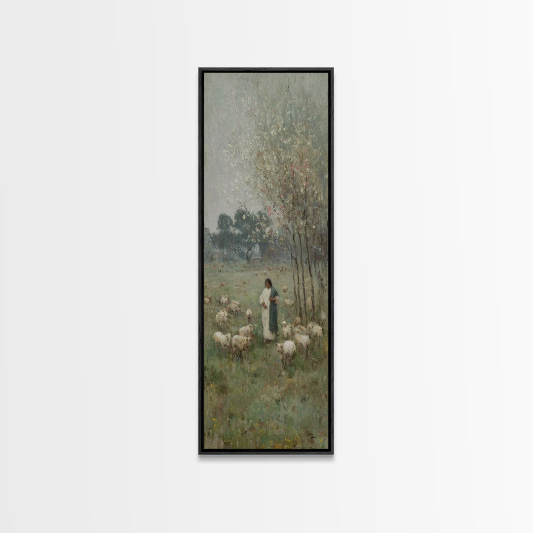 Pastoral Grace Path – Framed Canvas Print – Christian Wall Art – Jesus Painting – Skinny Art – Christian Christmas Art – Christian Gift