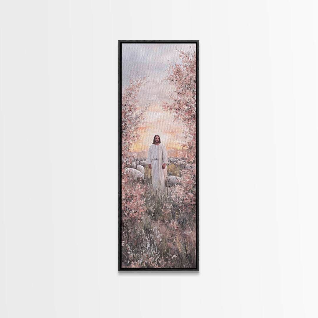 Shepherd Of Dawn – Framed Canvas Print – Christian Art Canvas – Large Jesus Painting – Narrow Art – Christian Wall Art – Christmas Art