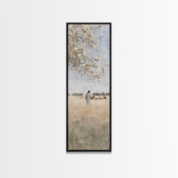 Silent Meadow Grace, Framed Canvas Print, Christian Art Canvas, Large Jesus Painting, Narrow Art, Christian Wall Art, Christmas Art Prints