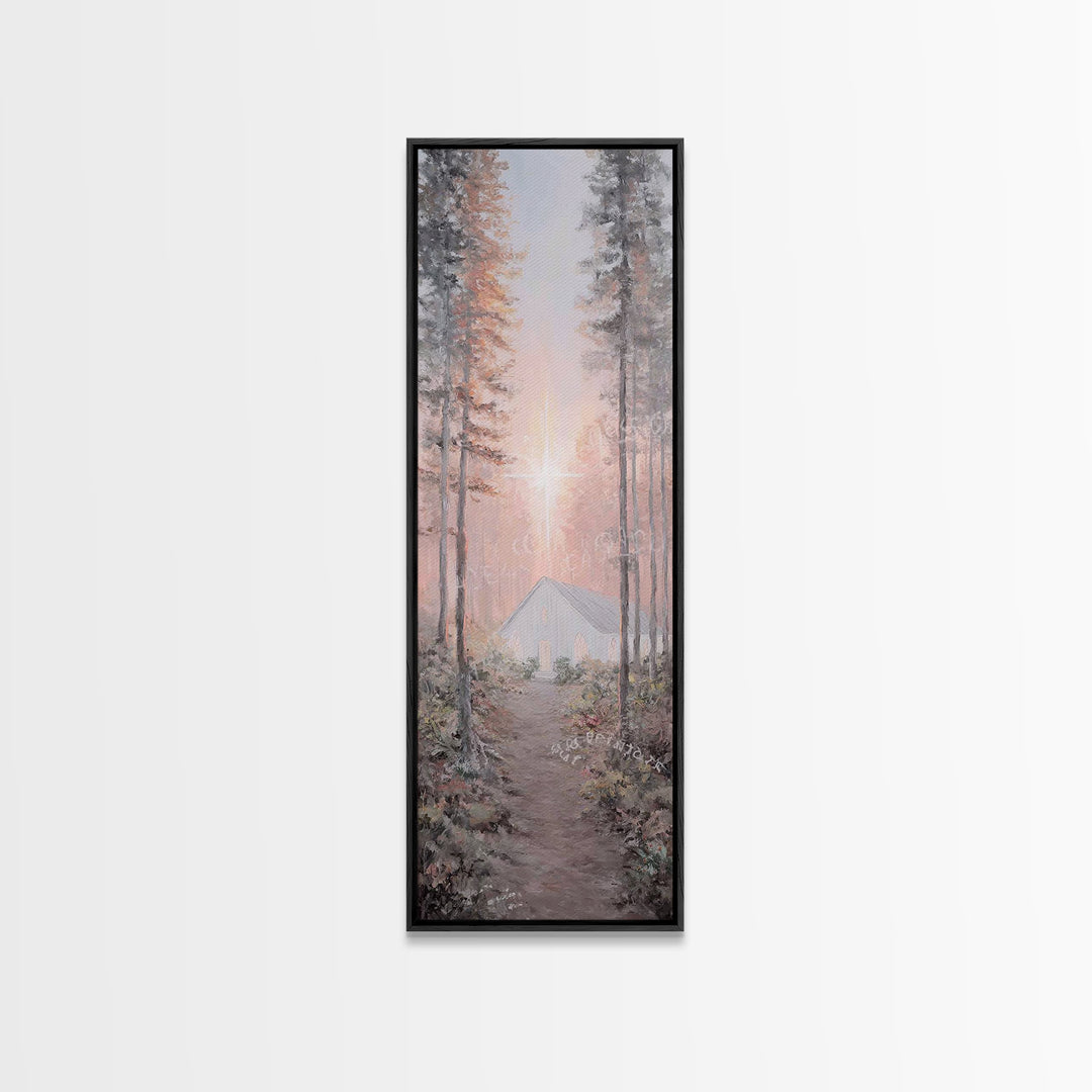 Forest Chapel Light – Framed Canvas Print – Christian Wall Art – Christian Art Canvas – Tall Narrow Wall Art – Modern Christian Art – Chris