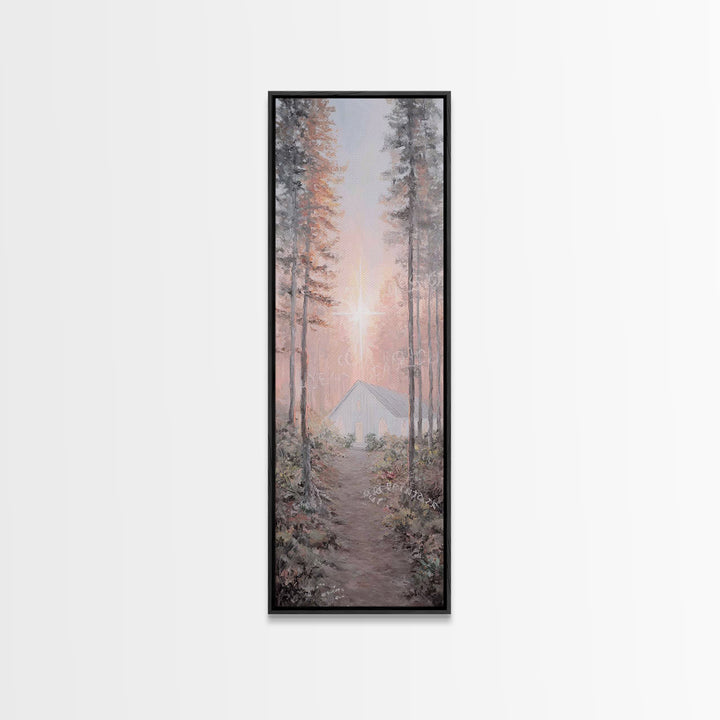 Forest Chapel Light – Framed Canvas Print – Christian Wall Art – Christian Art Canvas – Tall Narrow Wall Art – Modern Christian Art – Chris