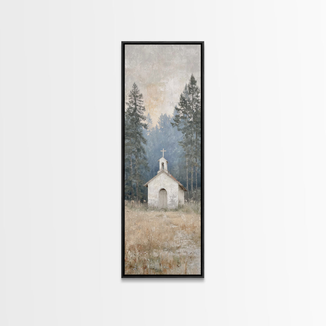 Silent Woodland Chapel – Framed Canvas Print – Christian Art Canvas – Modern Christian Art – Narrow Art – Christian Wall Art – Christian Gi