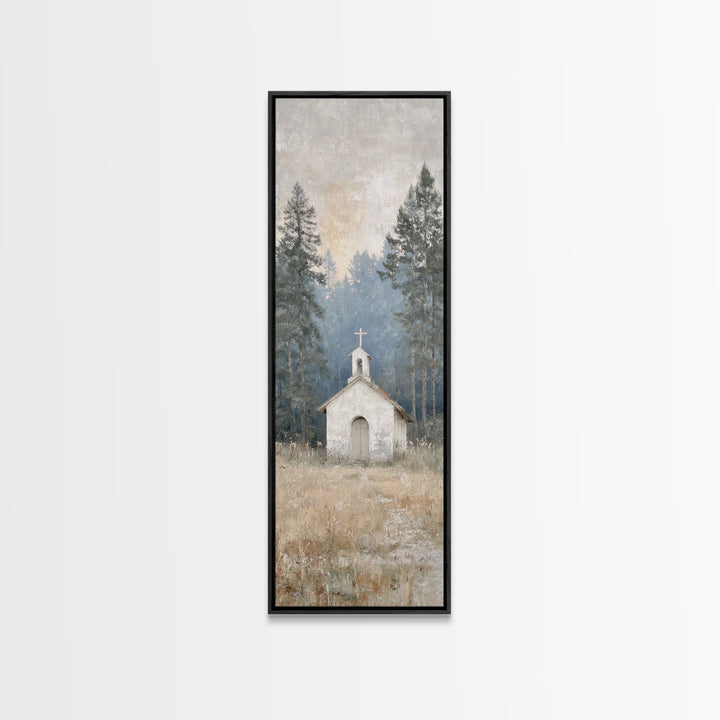 Silent Woodland Chapel – Framed Canvas Print – Christian Art Canvas – Modern Christian Art – Narrow Art – Christian Wall Art – Christian Gi