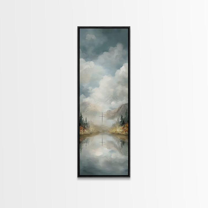 Cross Of The Valley – Framed Canvas Print – Christian Wall Art – Christian Art Work – Tall Narrow Wall Art – Modern Christian Art – Christi