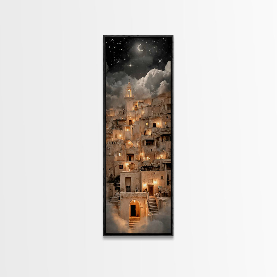 Crescent Bethlehem Sky – Framed Canvas Print – Tall Skinny Art Print – Christian Christmas Art – Christian Art Canvas – Christian Wall Art