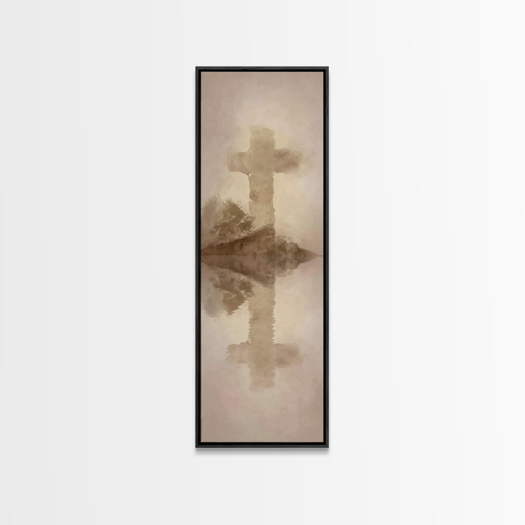 Eternal Cross Silence | Framed Canvas Print | Christian Wall Art | Minimalist Christian Art | Tall Skinny Art Print | Christian Art Canvas