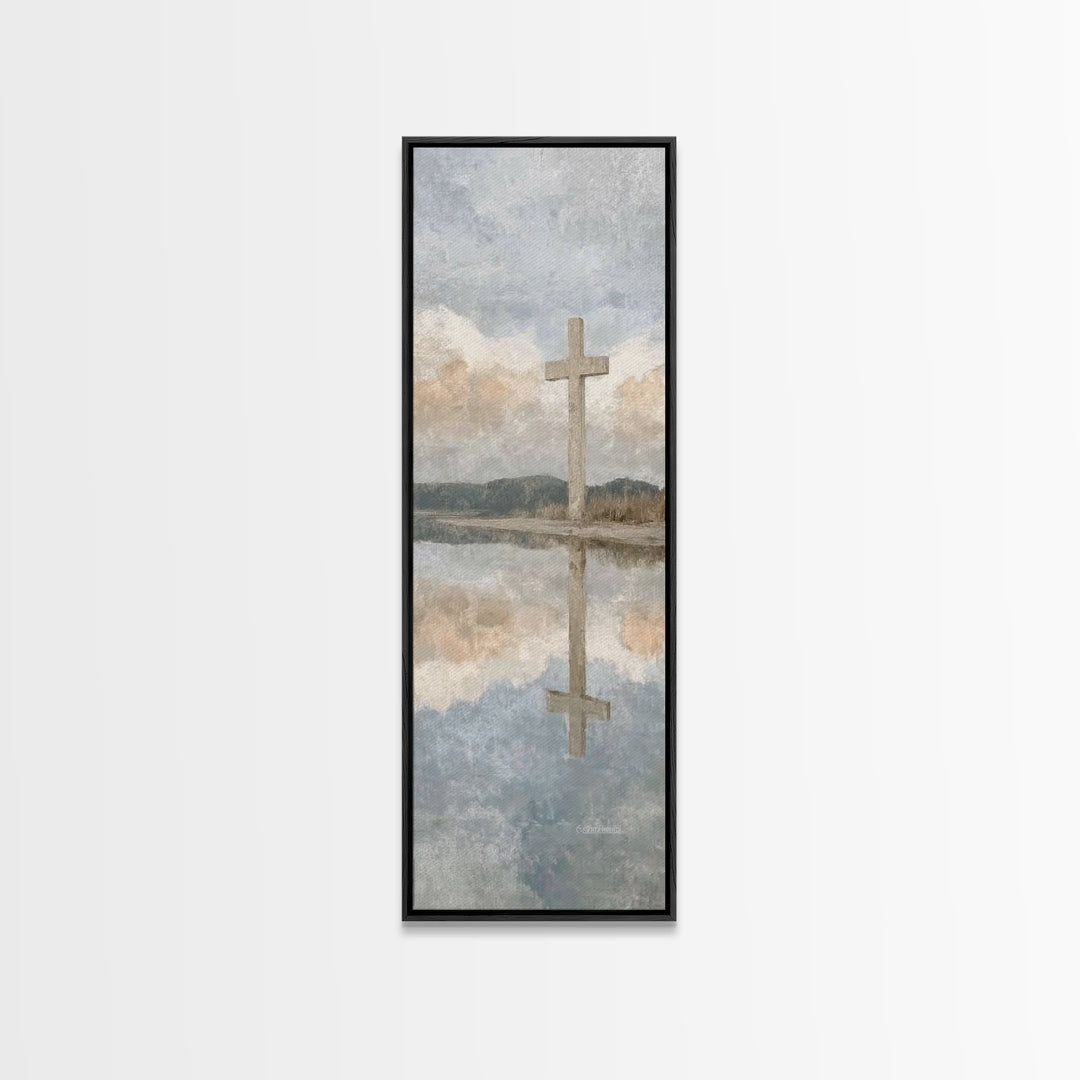 Cross Of Dawn – Framed Canvas Print – Tall Narrow Wall Art – Christian Wall Art – Christian Art Canvas – Jesus Painting – Christian Decor