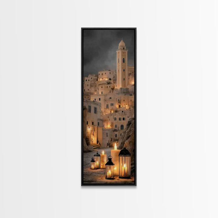 Evening Lanterns – Framed Canvas Print – Tall Skinny Art Print – Christian Decor – Christmas Art – Christian Wall Art – Christian Art Canva