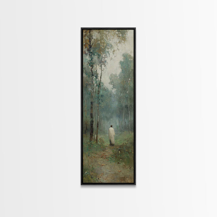 Silent Woodland Journey – Framed Canvas Print – Tall Narrow Wall Art – Christian Art Canvas – Jesus Painting – Vintage Christian Art – Chri