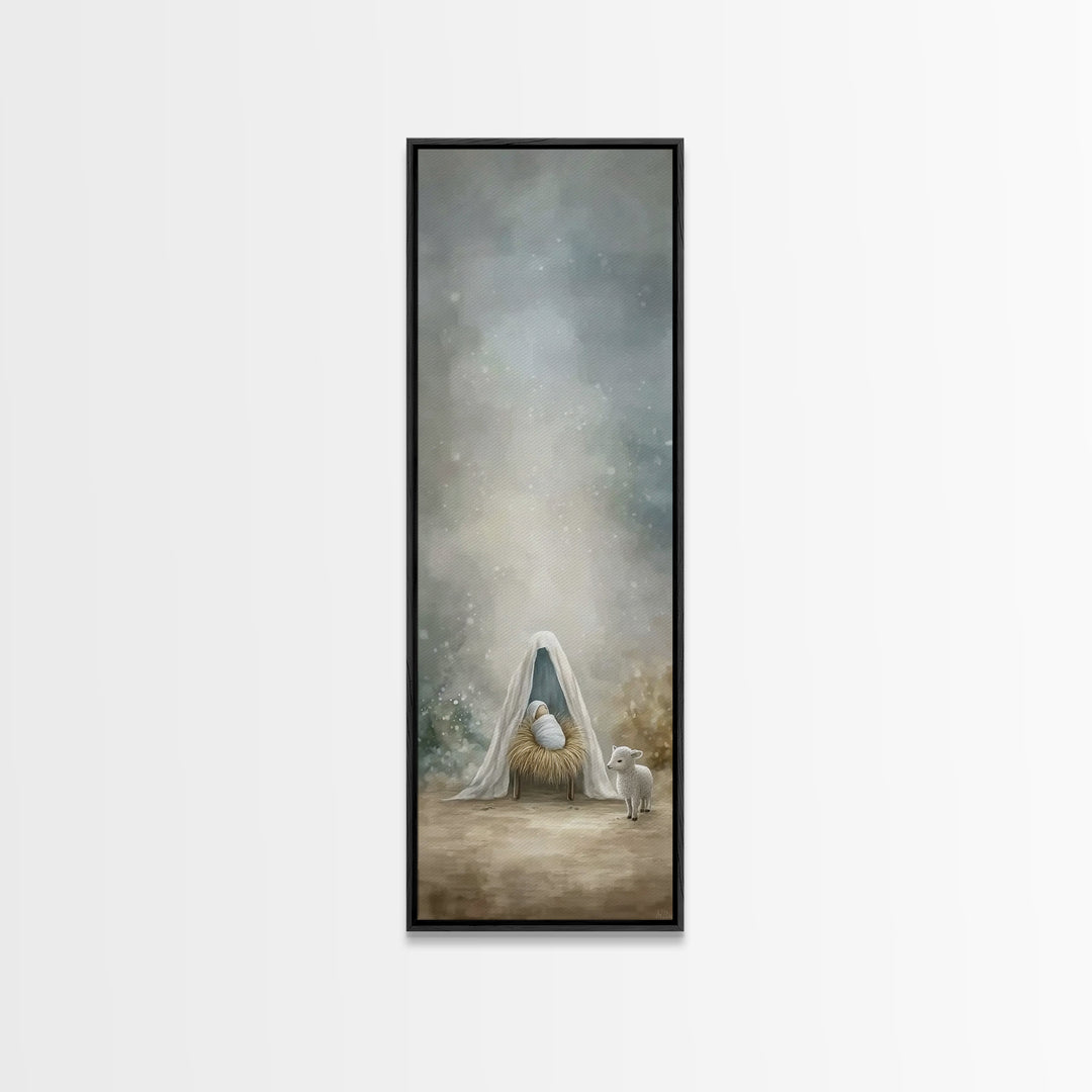 Holy Manger Peace – Framed Canvas Print – Narrow Art – Christian Christmas Art – Christian Wall Art – Christmas Art Prints – Christian Art