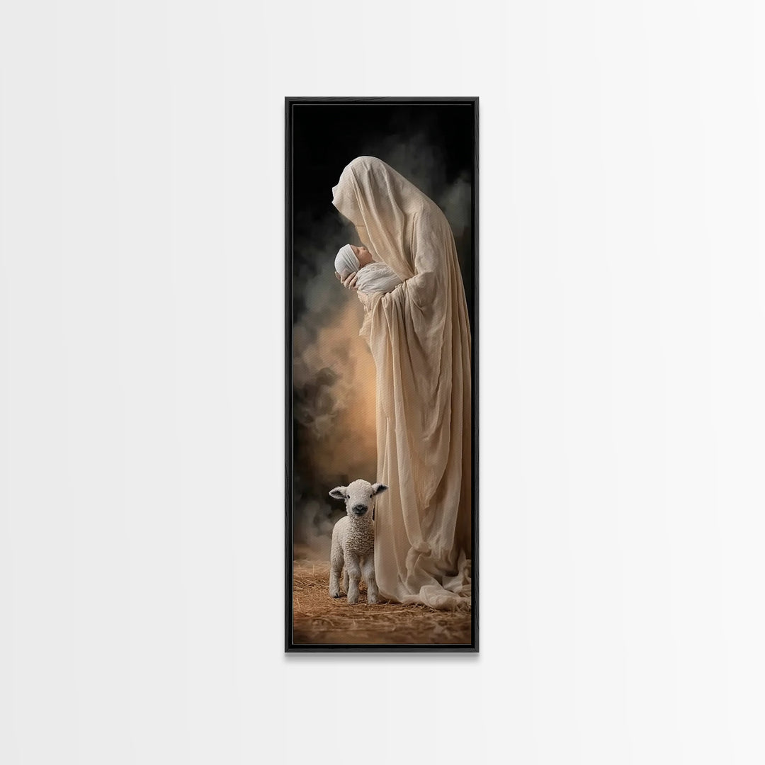 Tender Nativity Love – Framed Canvas Print – Skinny Art – Christian Christmas Decor – Christian Art Print – Christmas Wall Art – Christian
