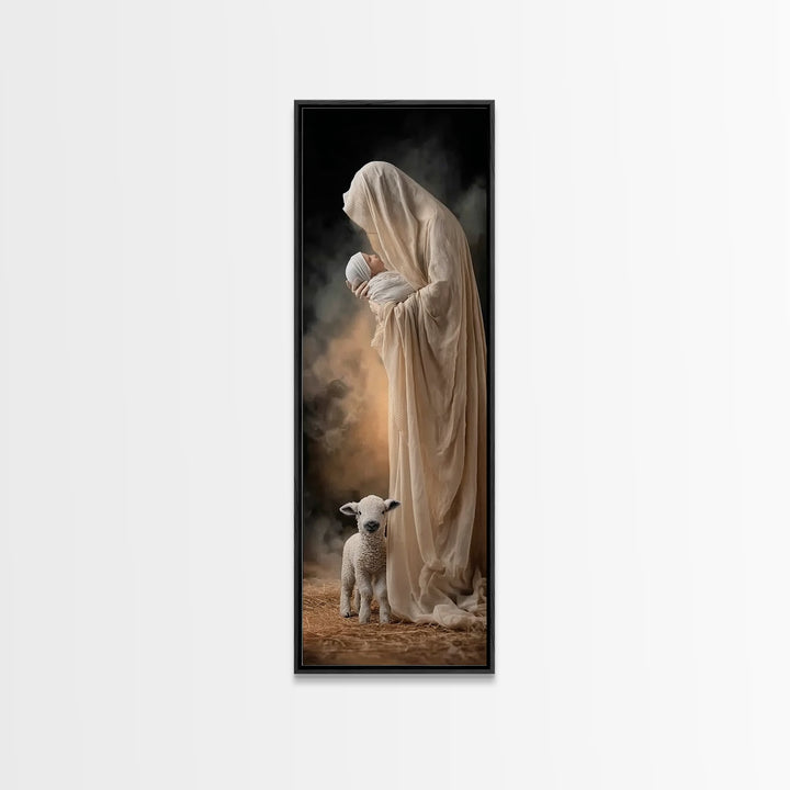 Tender Nativity Love – Framed Canvas Print – Skinny Art – Christian Christmas Decor – Christian Art Print – Christmas Wall Art – Christian