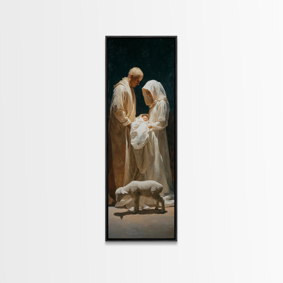 Nativity Night Peace – Framed Canvas Print – Narrow Art – Christian Art Canvas – Christmas Wall Art – Christian Art Gift – Christian Christ
