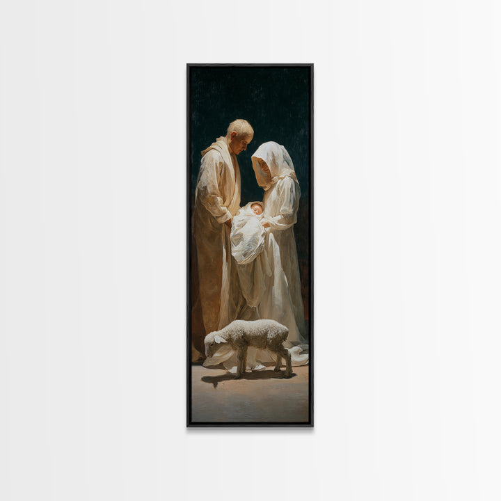 Nativity Night Peace – Framed Canvas Print – Narrow Art – Christian Art Canvas – Christmas Wall Art – Christian Art Gift – Christian Christ