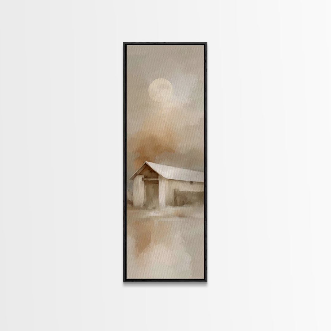 Humble Stable Moon – Framed Canvas Print – Tall Narrow Wall Art – Christmas Wall Art – Christian Christmas Art – Christian Art Canvas – Chr