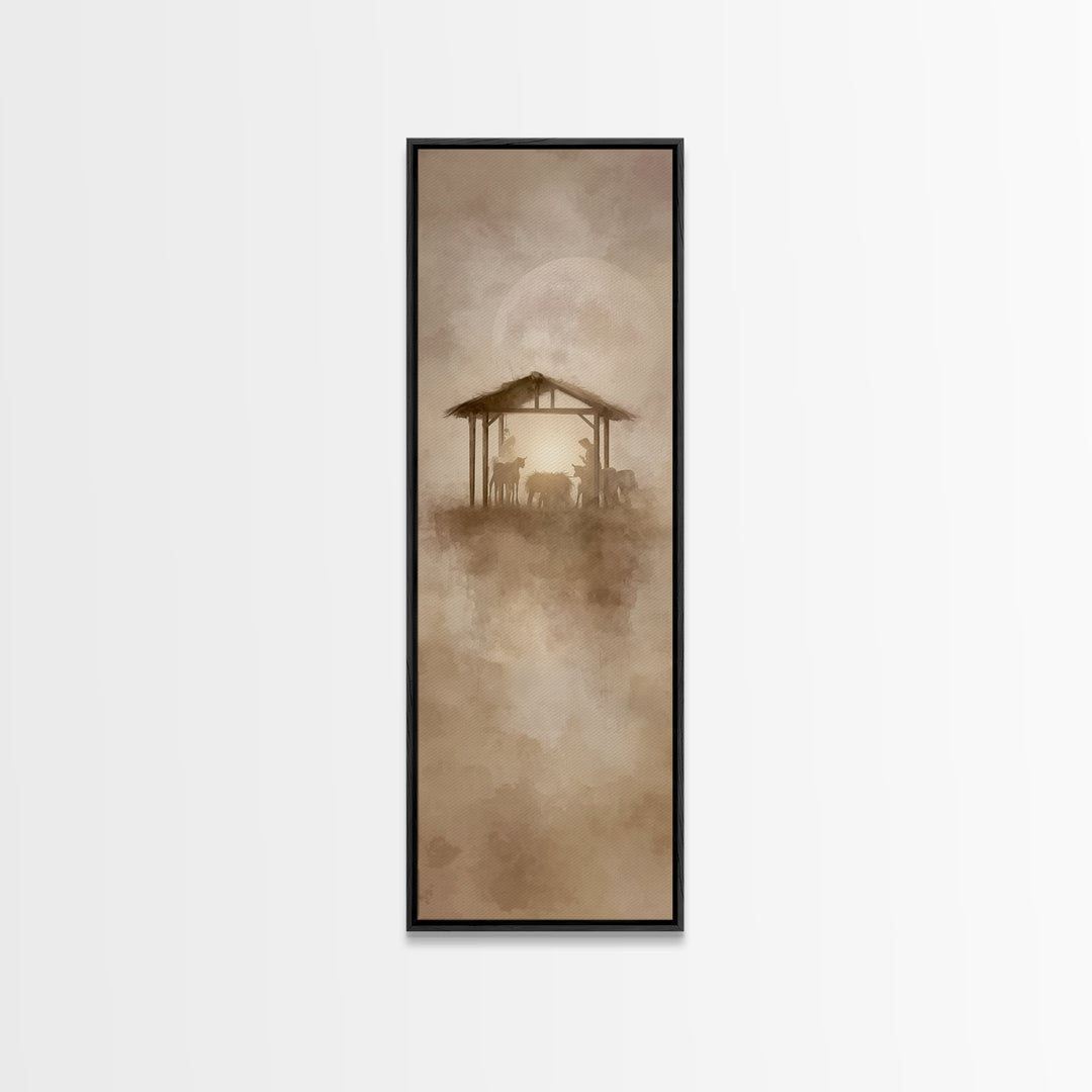 Holy Night Shelter – Framed Canvas Print – Skinny Art – Christian Art Canvas – Christmas Art – Christian Wall Art – Christian Christmas Art