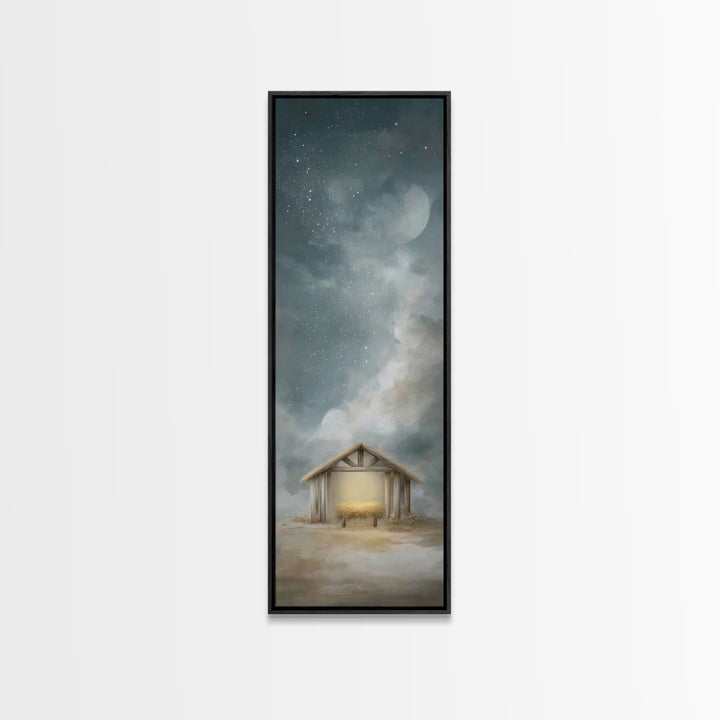 Manger Under Stars – Framed Canvas Print – Tall Skinny Art Print – Christian Christmas Art – Christian Art Canvas – Christmas Wall Art – Ch