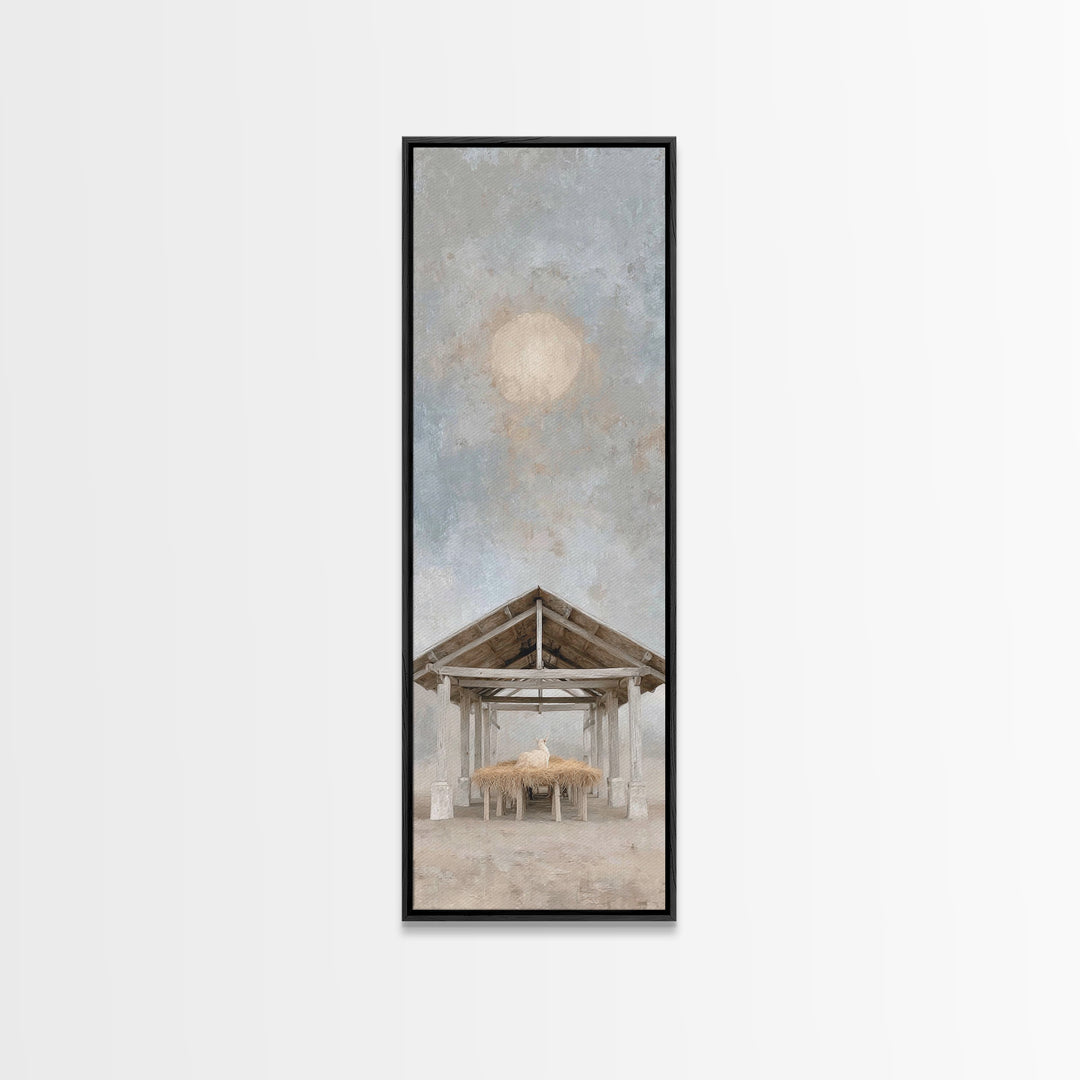 Moonlit Bethlehem Sky – Framed Canvas Print – Narrow Art – Christian Wall Art – Christian Christmas Art – Christian Art Canvas – Christmas