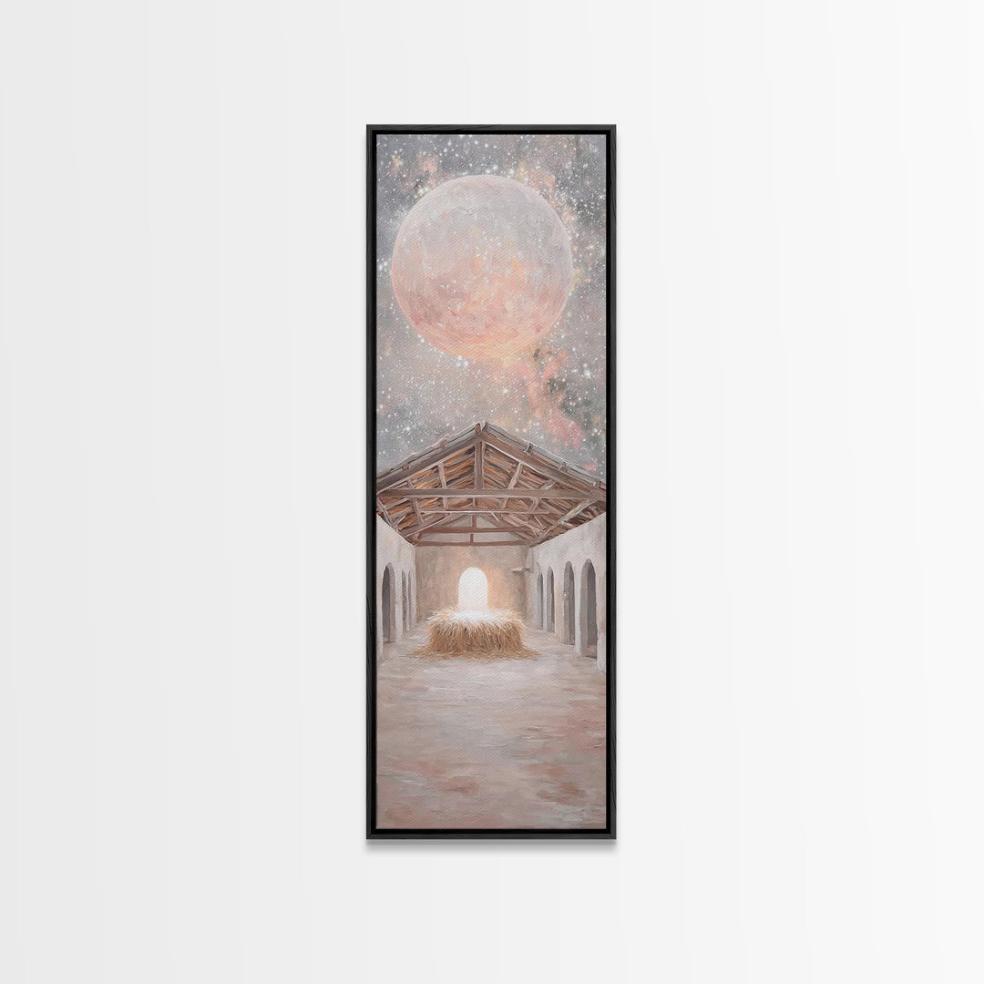 Celestial Nativity Light – Framed Canvas Print – Tall Narrow Wall Art – Christian Art Canvas – Christian Christmas Art – Christian Wall Art