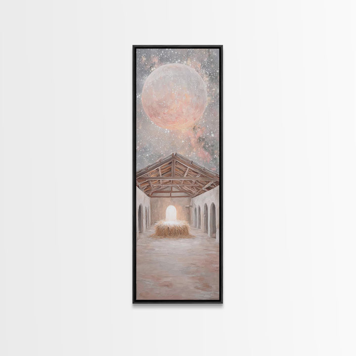 Celestial Nativity Light – Framed Canvas Print – Tall Narrow Wall Art – Christian Art Canvas – Christian Christmas Art – Christian Wall Art