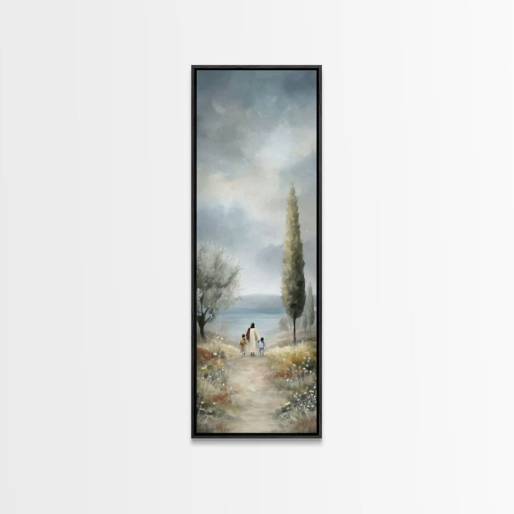 Morning Grace Path, Framed Canvas Print, Tall Skinny Art Print, Christian Art Canvas, Jesus Painting, Christian Christmas