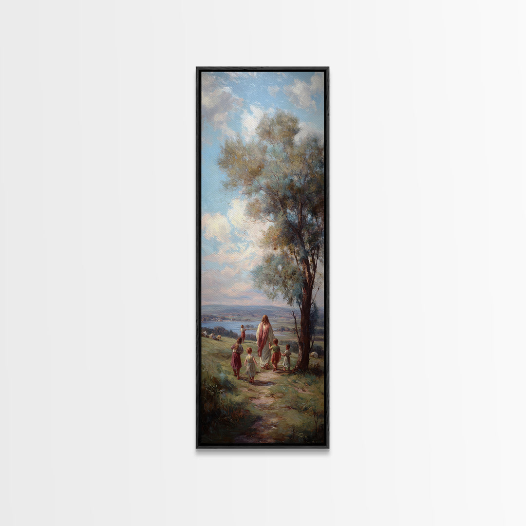 Hillside Peace – Framed Canvas Print – Narrow Art – Christian Wall Art – Jesus Painting – Christmas Art – Christian Canvas