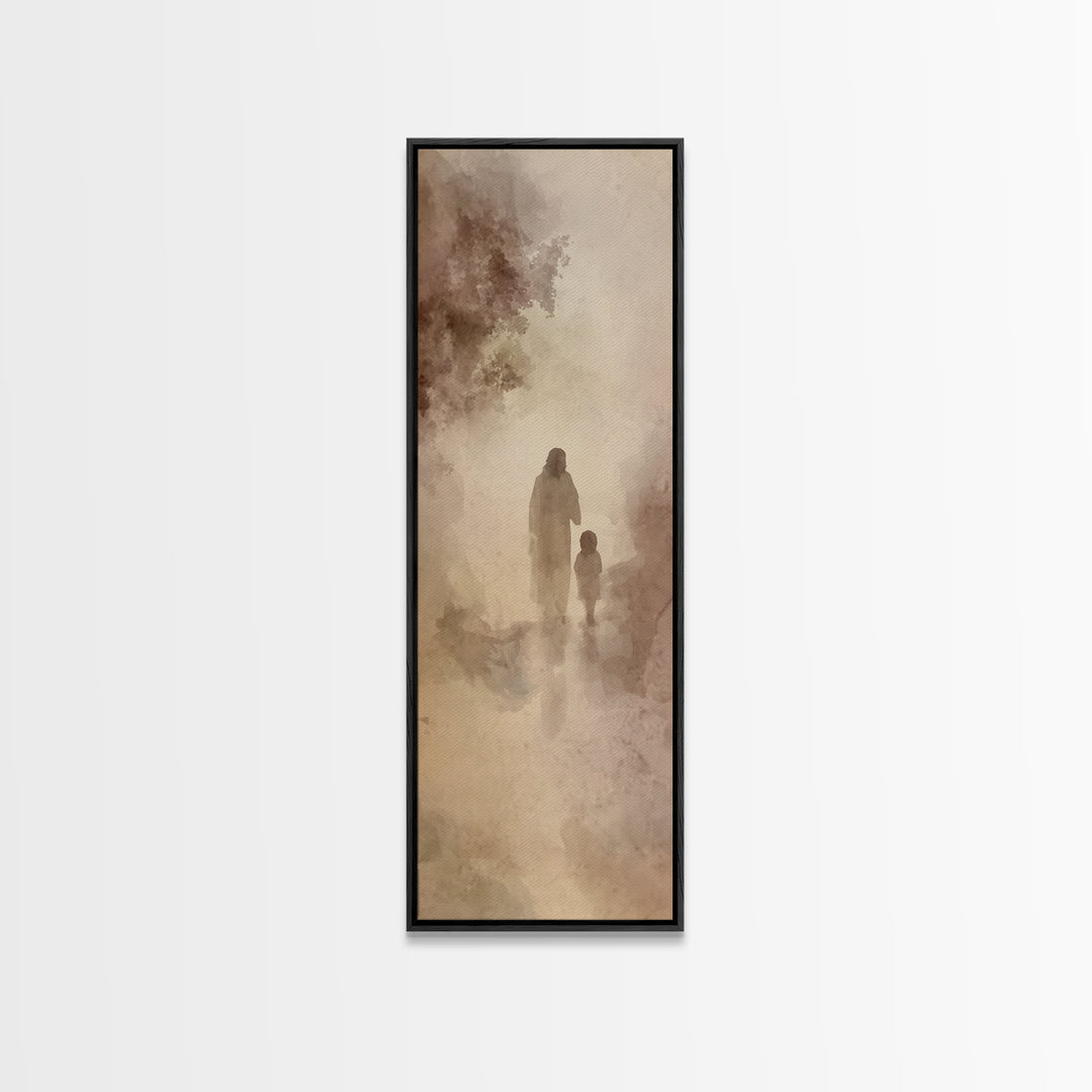 Quiet River Walk | Framed Canvas Print | Tall Narrow Wall Art | Christian Art | Jesus Painting | Christmas Art Canvas