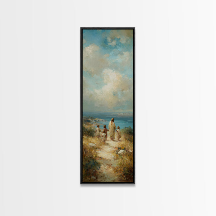 Shepherd’s Dawn, Framed Canvas Print, Tall Skinny Art Print, Christian Art, Christian Canvas, Christmas Art, Jesus Painting