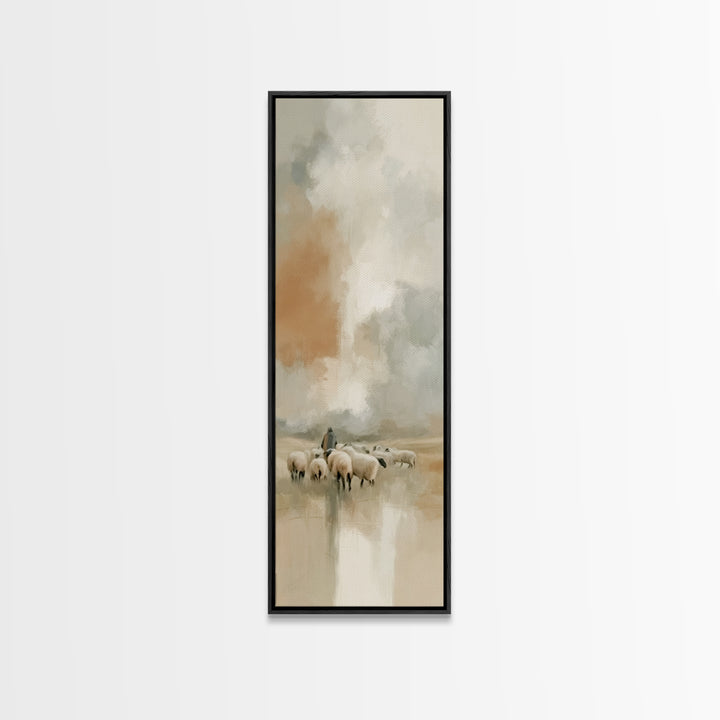 Shepherd’s Quiet Path – Framed Canvas Print – Tall Narrow Wall Art – Christian Art Canvas – Jesus Painting – Christmas Art