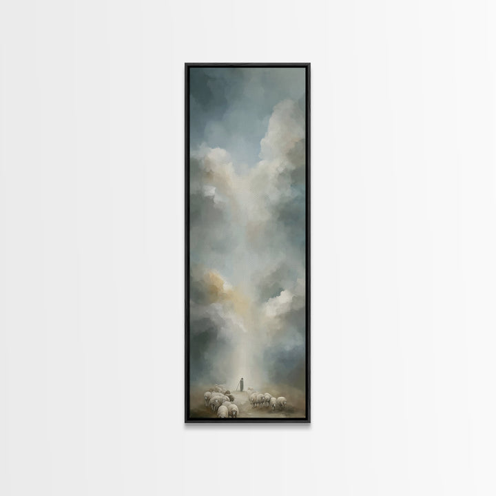 Heavenly Pasture Light | Framed Canvas Print | Tall Skinny Art Print | Christian Wall Art | Christian Art Canvas | Jesus Painting