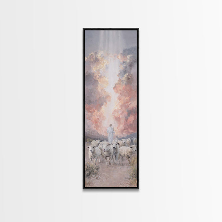 Cross Of The Clouds, Framed Canvas Print, Tall Narrow Wall Art, Christian Art, Jesus Painting, Christian Christmas Art
