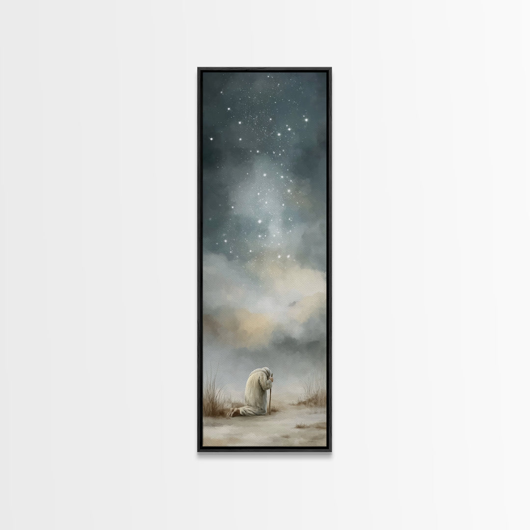 Silent Night Prayer – Framed Canvas Print – Tall Narrow Wall Art – Christian Painting – Christian Art Canvas – Christmas Art