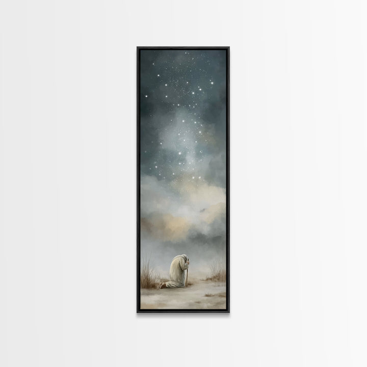 Silent Night Prayer – Framed Canvas Print – Tall Narrow Wall Art – Christian Painting – Christian Art Canvas – Christmas Art
