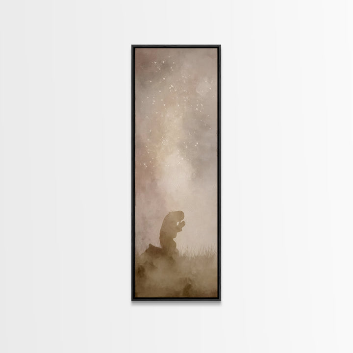 Silent Dawn Faith | Framed Canvas Print | Jesus Painting | Tall Narrow Wall Art | Christian Art Canvas | Christian Wall Art | Christian Art