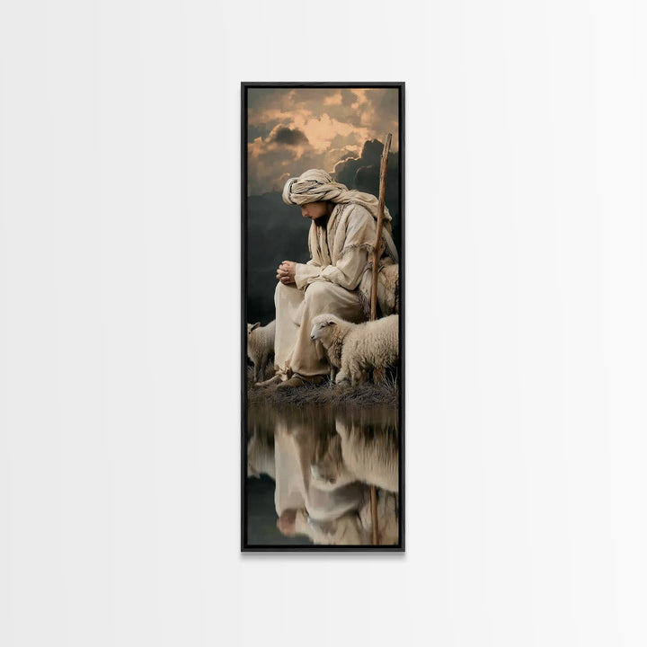 Still Waters Prayer | Framed Canvas Print | Christian Wall Art | Christian Art | Jesus Painting | Tall Narrow Wall Art | Christian Art Canv