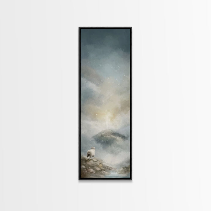 Heavenly Pasture Light – Framed Canvas Print – Tall Narrow Wall Art – Christian Wall Art – Christian Art Canvas – Jesus Painting – Christia